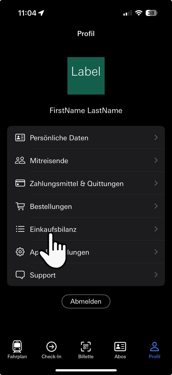 BLS Mobil App zeigt unter Profil die Einkaufsbilanz.png