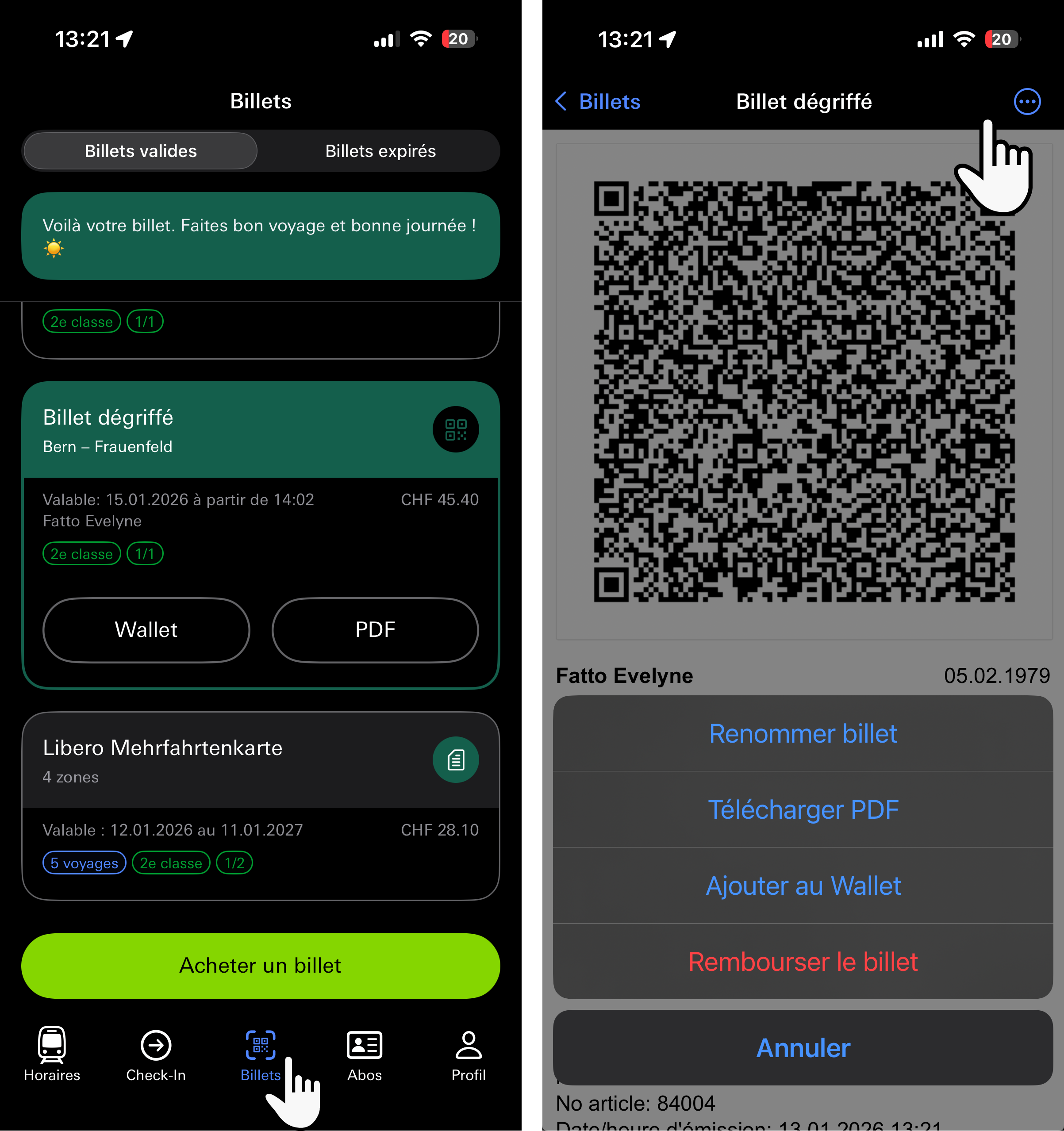 Faire rembourser un billet dans l’application BLS Mobil