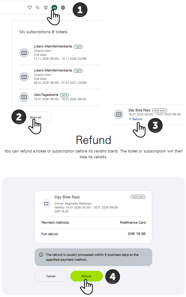 Refunding a ticket in the BLS Webshop